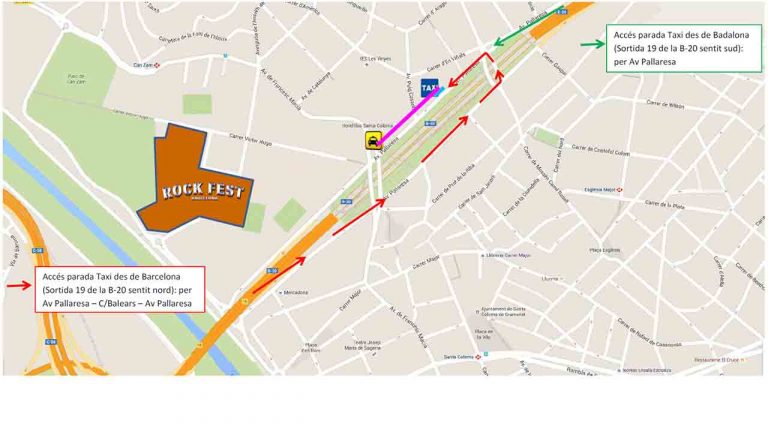Ubicación de la parada de taxi en el Barcelona Rock Fest 2022
