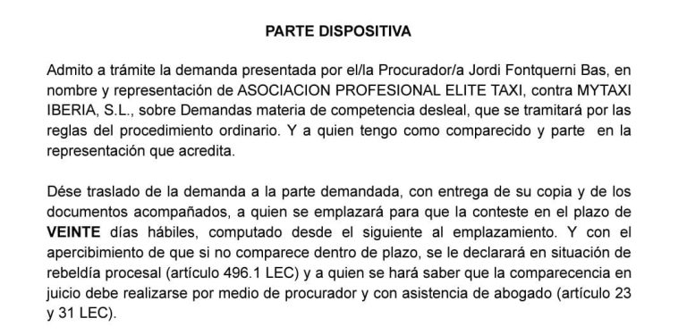 ÉLITE TAXI DEMANDA A FREE NOW POR COMPETENCIA DESLEAL